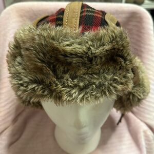 True Religion Red Plaid Chinstrap Trapper Hat